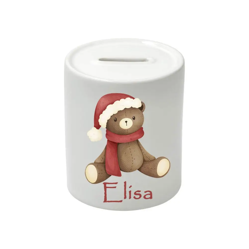 Salvadanaio in Ceramica Orsetto natalizio personalizzabile
