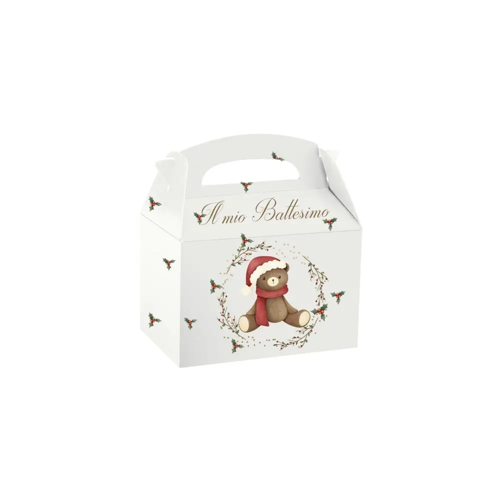 Box Battesimo Orsetto Natalizio caramelle e pop corn - 1 pz