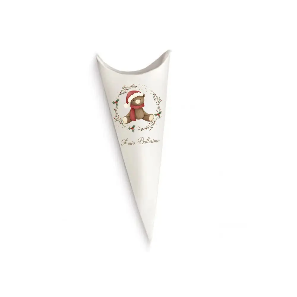 Cono Portaconfetti Battesimo Orsetto natalizio - 20 pz