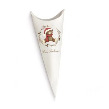 Cono Portaconfetti Battesimo Orsetto natalizio - 20 pz