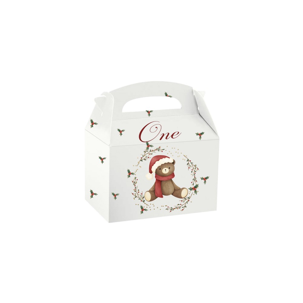 Box primo compleanno Orsetto Natalizio caramelle e pop corn - 1 pz