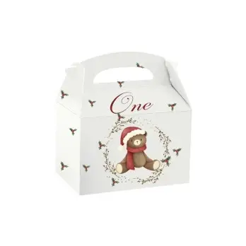 Box primo compleanno Orsetto Natalizio caramelle e pop corn - 1 pz