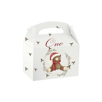 Box primo compleanno Orsetto Natalizio caramelle e pop corn - 12 pz