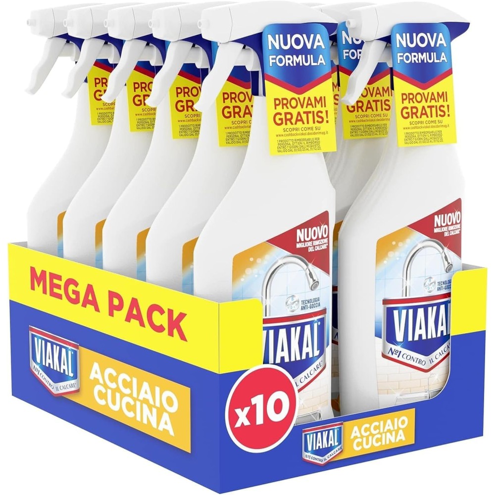 10 Viakal Acciaio Cucina Spray Anticalcare con Aceto Confezione da 750ml Tecnologia Anti-Goccia