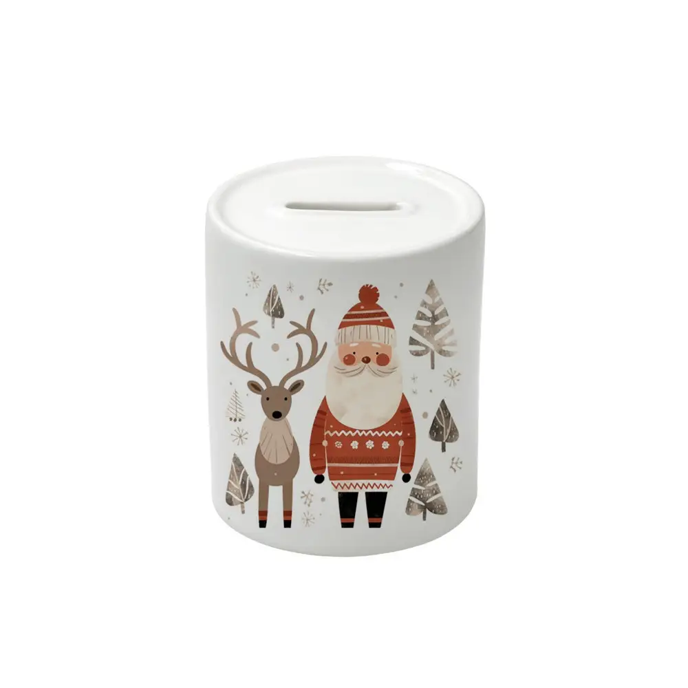 Salvadanaio in Ceramica natalizio Babbo natale e renna