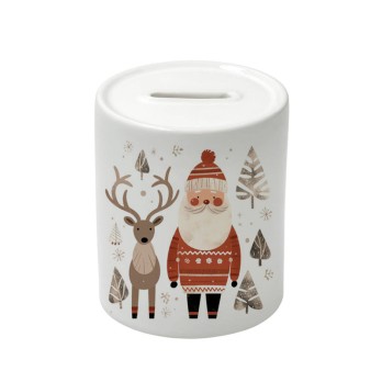 Salvadanaio in Ceramica natalizio Babbo natale e renna