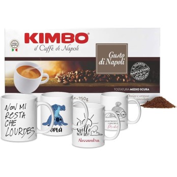 Kimbo Caffè Macinato 2 Kg Gusto di Napoli - 8 Conf. da 250gr + 2 tazzine personalizzabili
