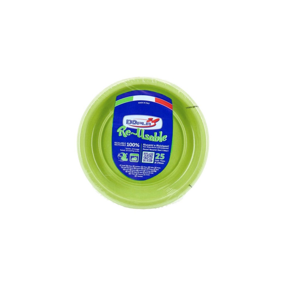 25 piatti Dessert in plastica riutilizzabili 17 cm verde lime