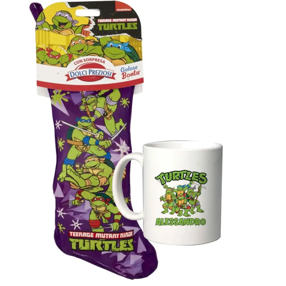 Calza della befana Tartarughe Ninja 170 gr con tazza Personalizzabile
