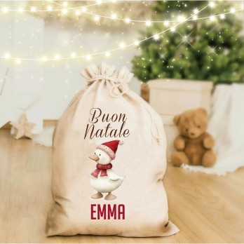 Sacca per doni Babbo natale con paperella personalizzabile
