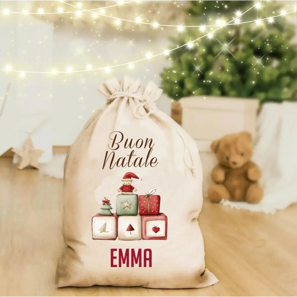 Sacca per doni Babbo natale con giochi antichi personalizzabile