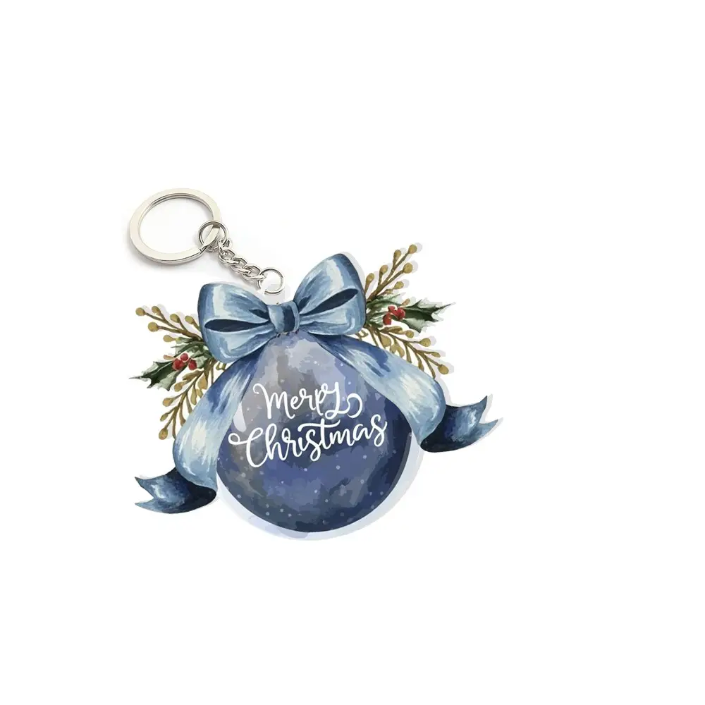 Portachiavi in Plexiglass Pallina natalizia Blu - 10 pz