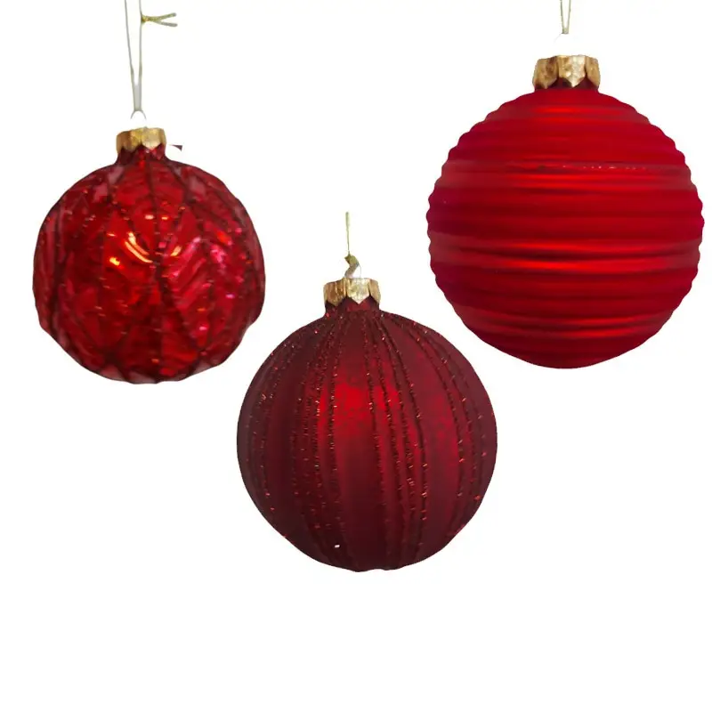 1 pallina natalizia in vetro rosso 3 mod.  assortiti dia. 10 cm 062541