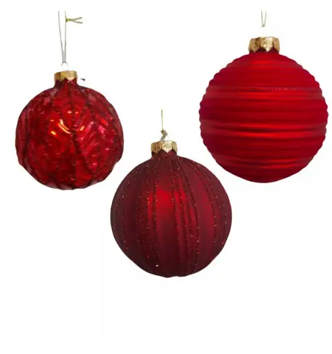 1 pallina natalizia in vetro rosso 3 mod.  assortiti dia. 10 cm 062541