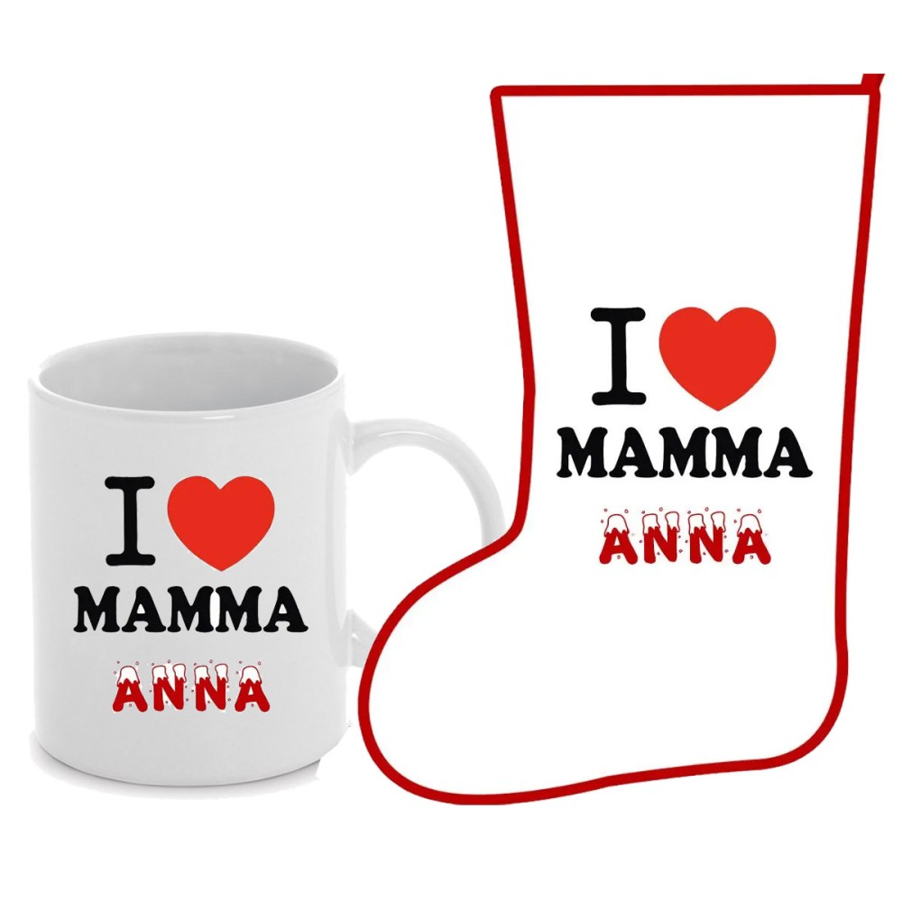 Calza befana con Tazza I love mamma personalizzabili