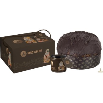 Fiasconaro Panettone Nero Sublime con Gocce Cioccolato e Fragoline, 1000g