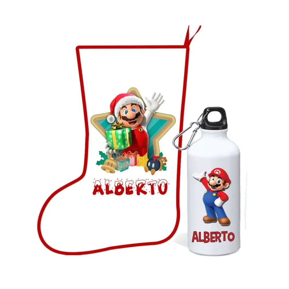Calza della befana Super Mario + borraccia personalizzabili
