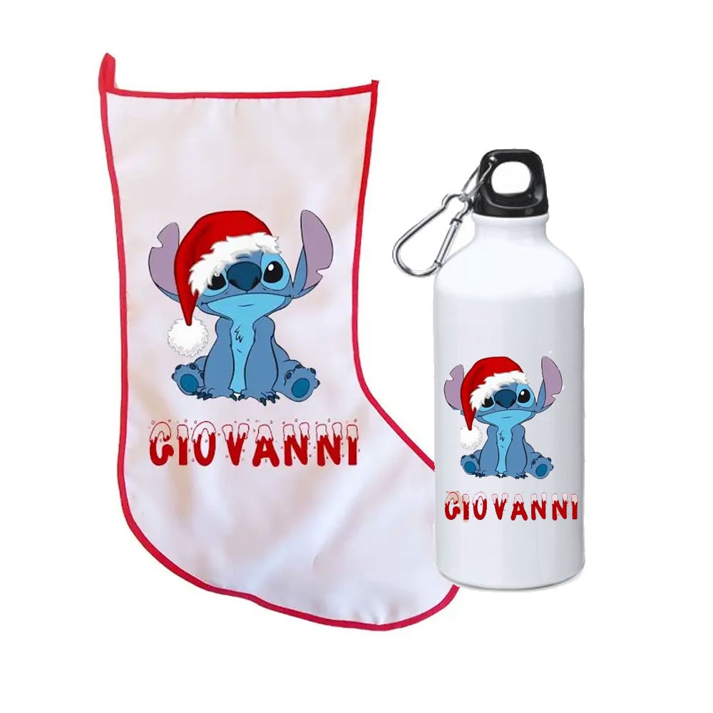 Calza della befana Stitch natalizio + borraccia personalizzabili