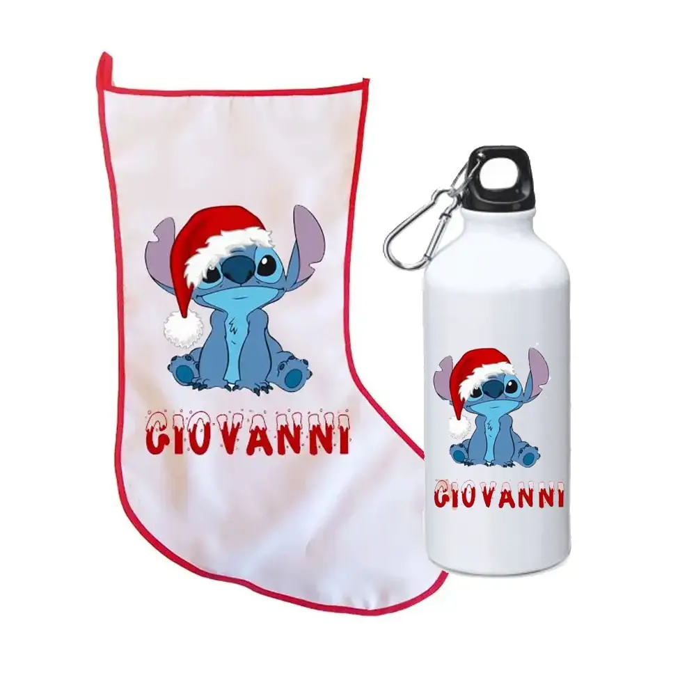 Calza della befana Stitch natalizio + borraccia personalizzabili