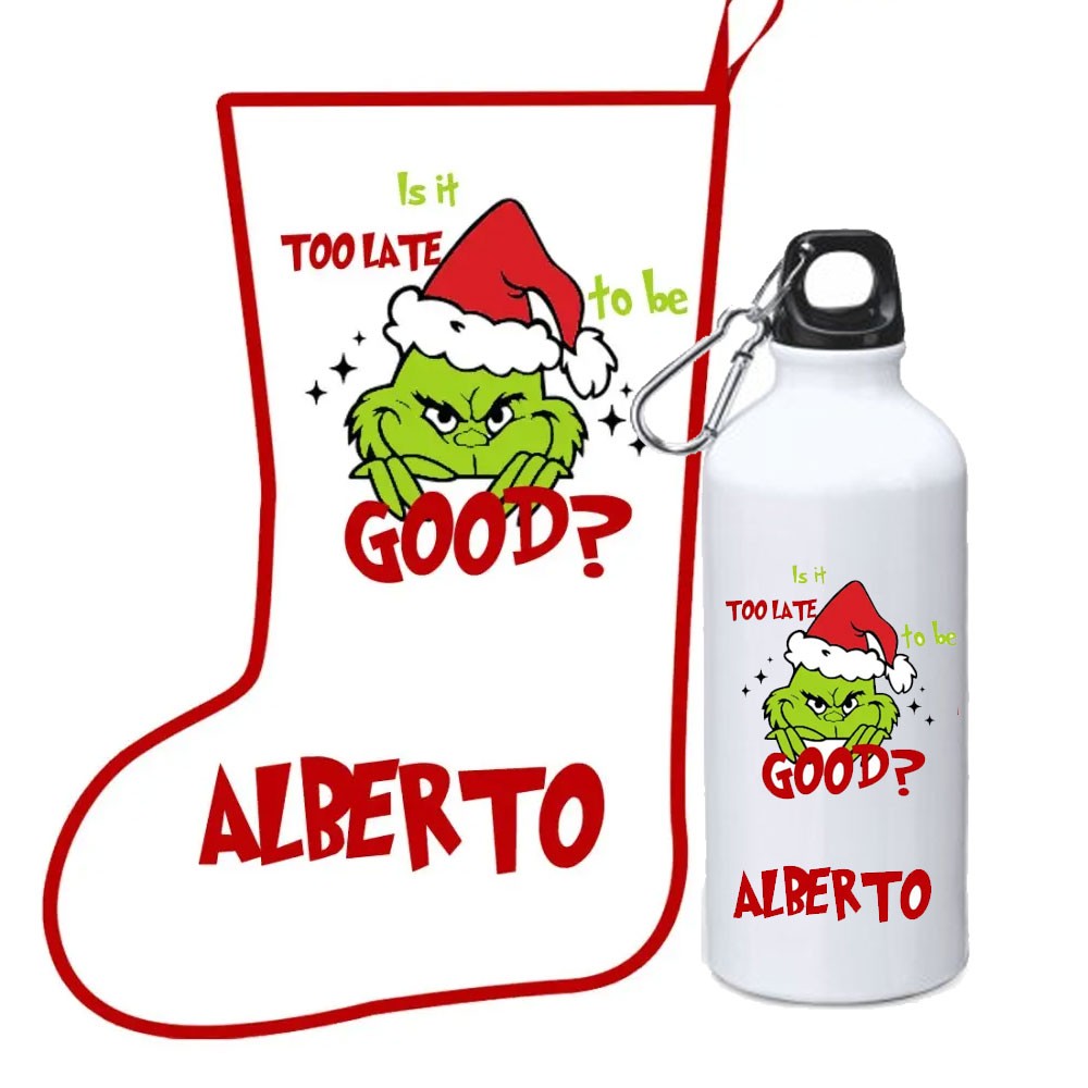 Calza della befana Grinch + borraccia personalizzabili