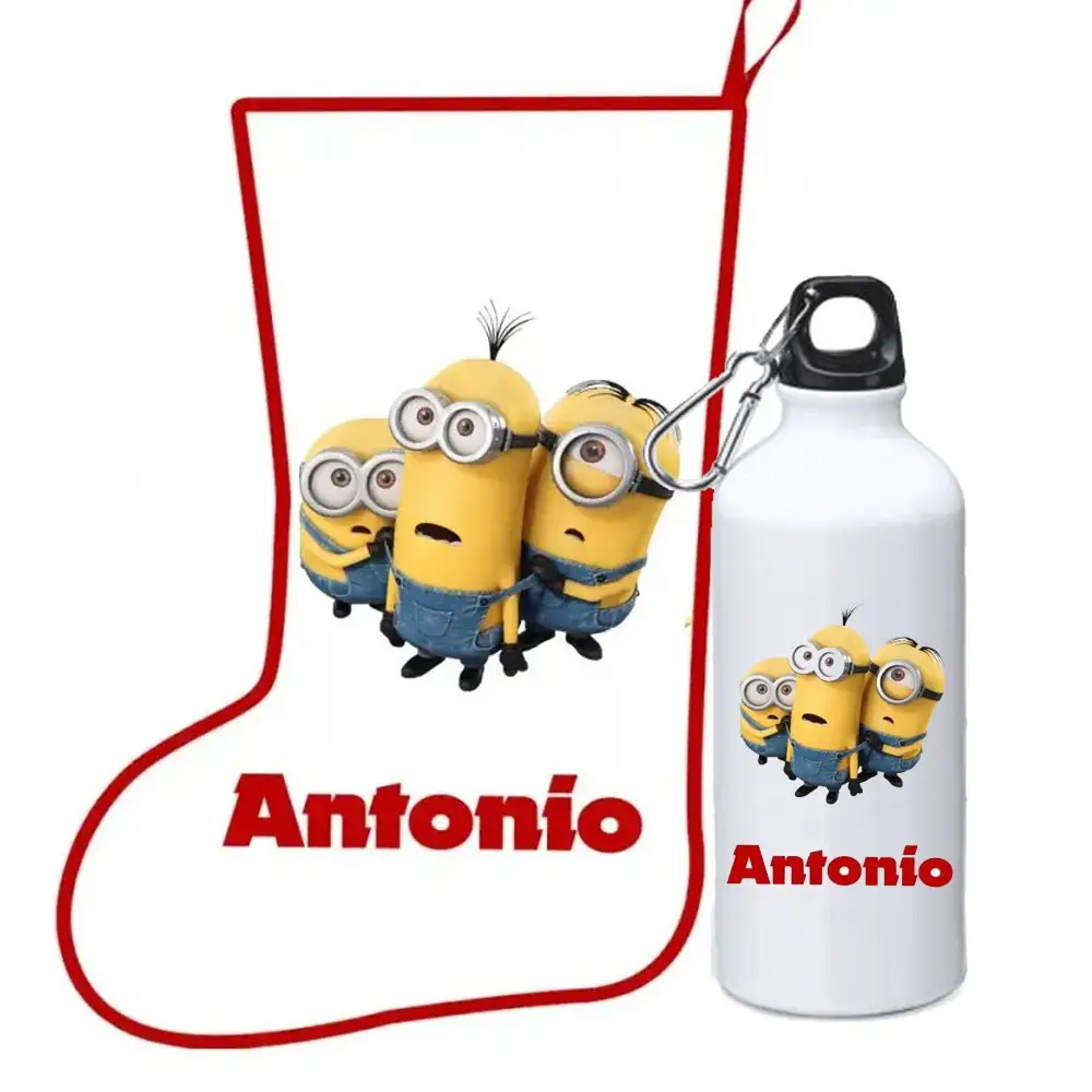 Calza della befana Minions + borraccia personalizzabili