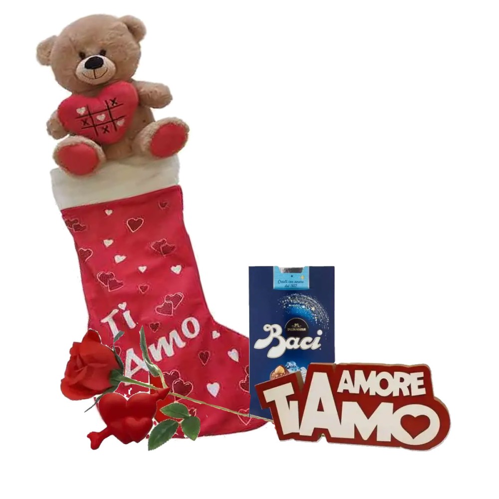 Calza Della Befana Ti Amo con Baci Perugina e gadget - set fai da te