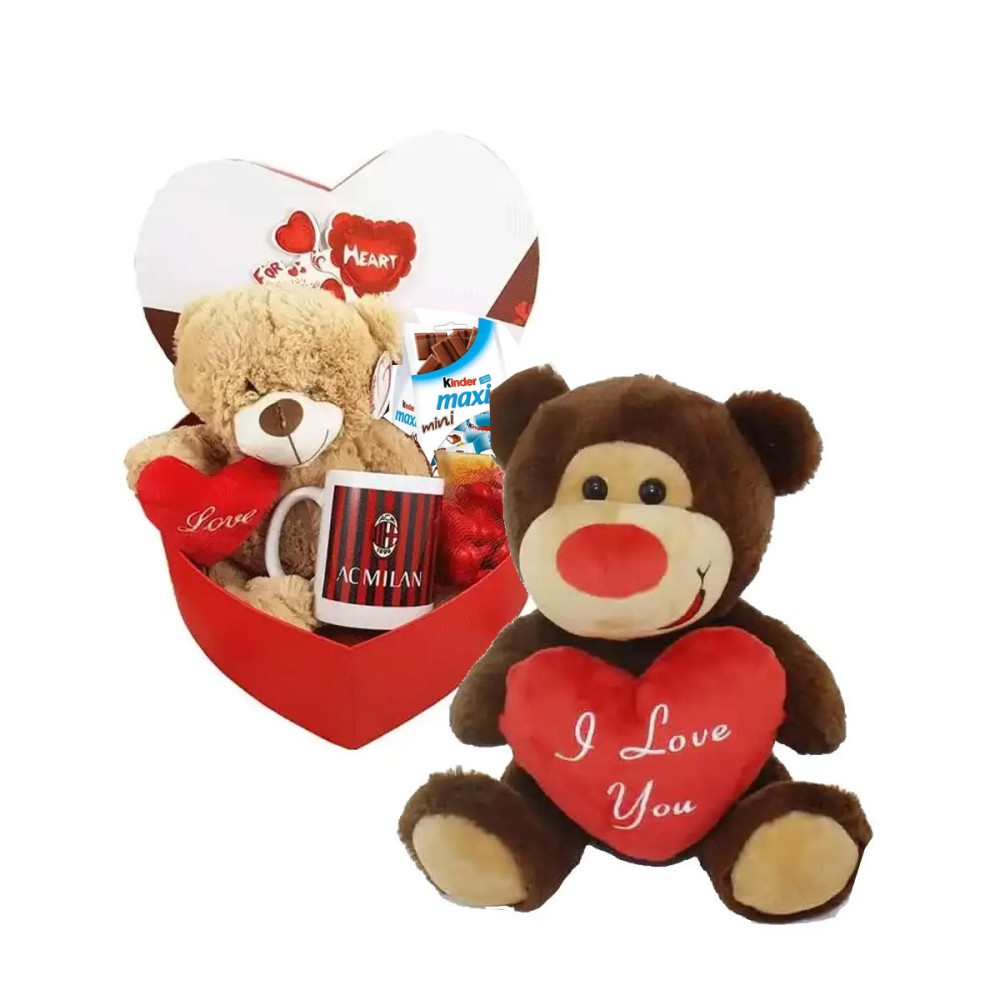 SCATOLA SAN VALENTINO DA REGALARE CON TAZZA MILAN E PELUCHE