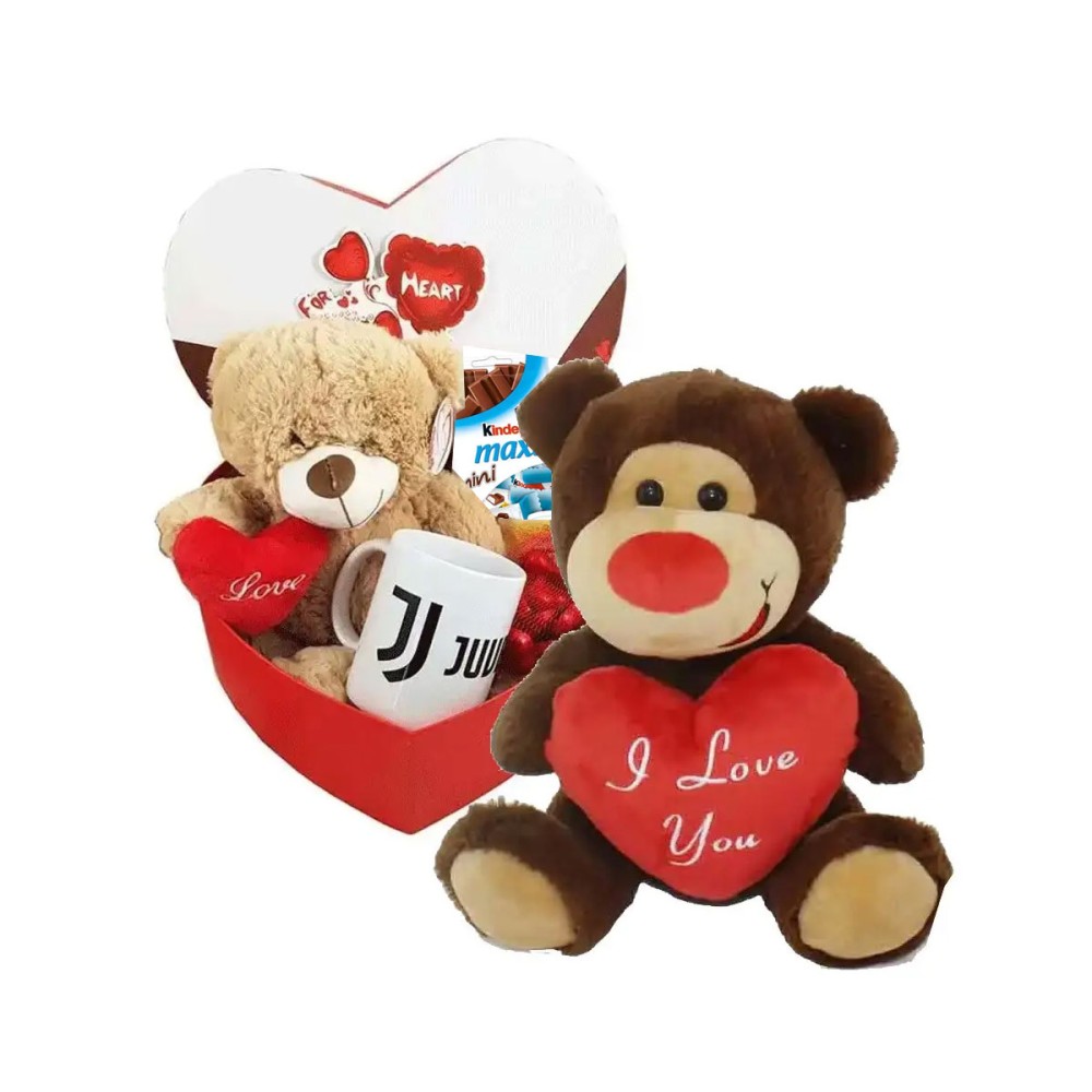 SCATOLA SAN VALENTINO DA REGALARE CON TAZZA JUVE E PELUCHE