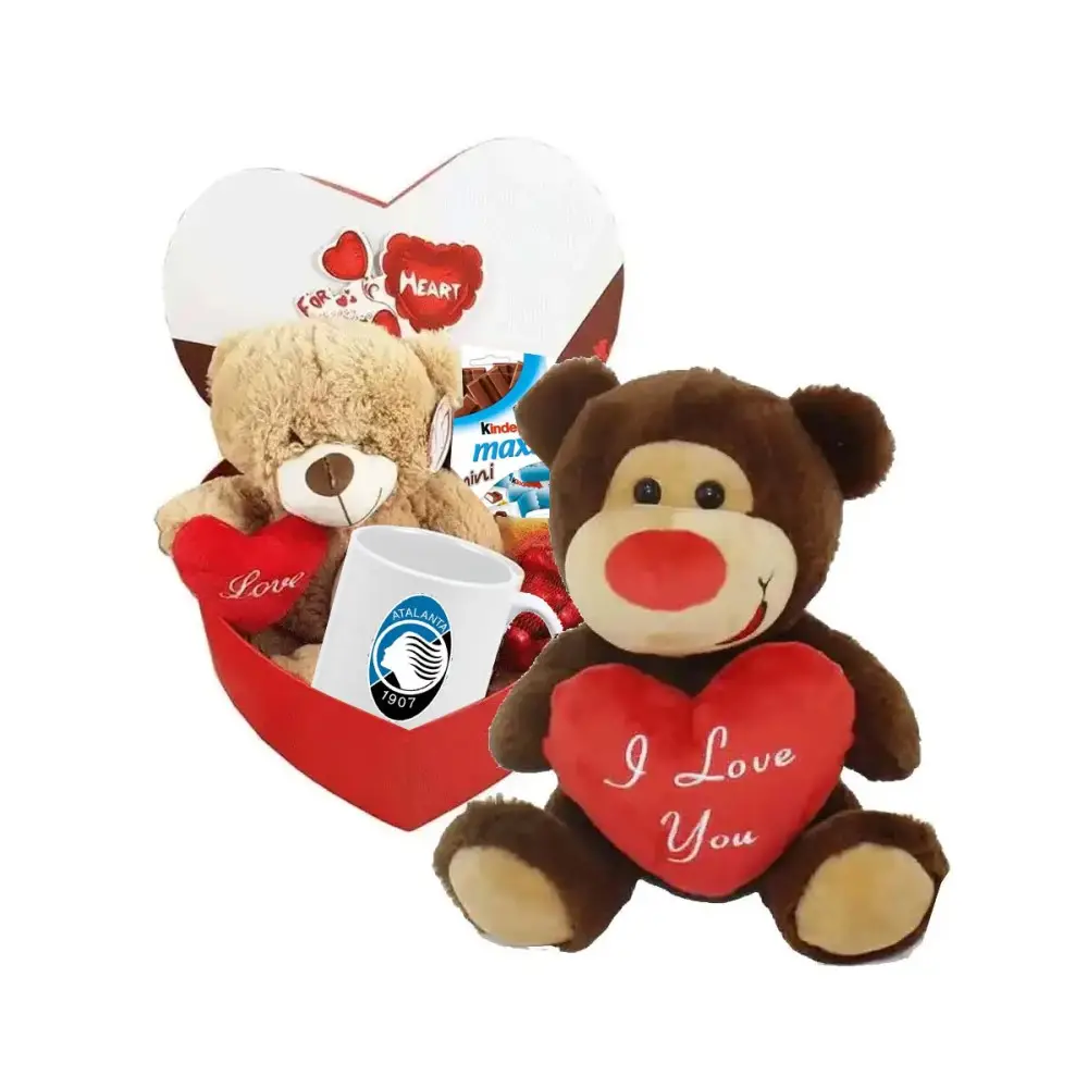 SCATOLA SAN VALENTINO DA REGALARE CON TAZZA ATALANTA E PELUCHE