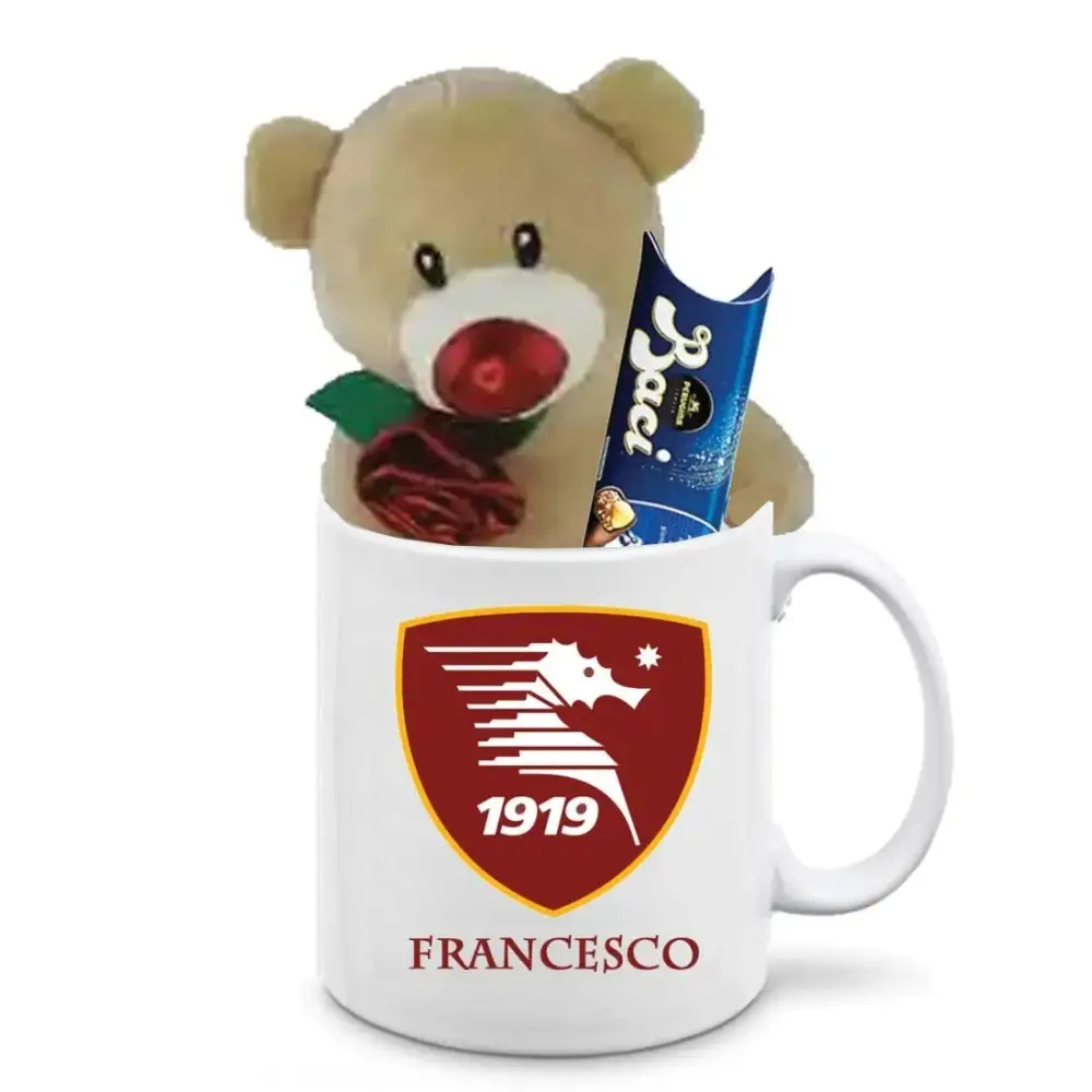 Tazza Personalizzabile Salernitana con Peluche Orsetto e Baci Perugina