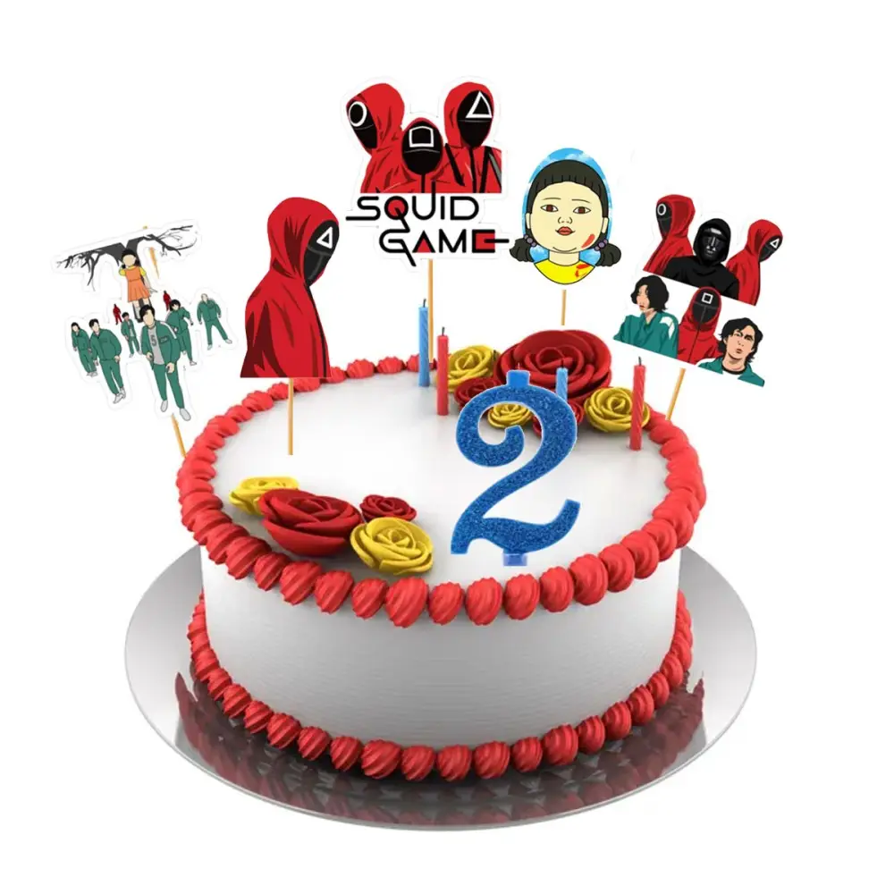 Cake Topper Picks Squid game 5pz con candelina