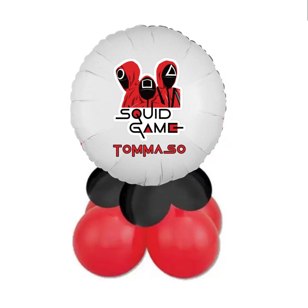 Set allestimento tavola torta Squid Game con foil e banner personalizzabili