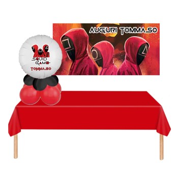 Set allestimento tavola torta Squid Game con foil e banner personalizzabili