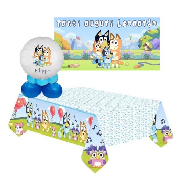 Set allestimento tavola torta Bluey con foil e banner personalizzabili