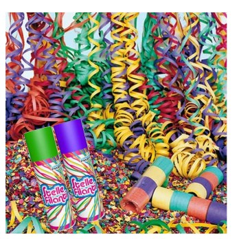 Set carnevale coriandoli, stelle filanti e bombolette