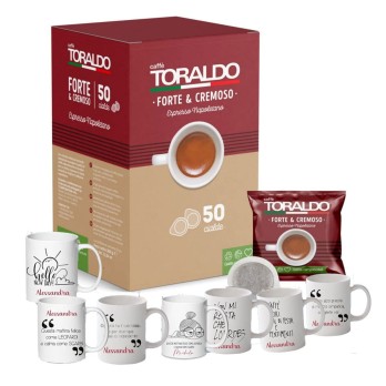 Set regalo 2 conf. Cialde da 50 pz Caffè Toraldo Forte e cremoso + 2 tazzine personalizzabili