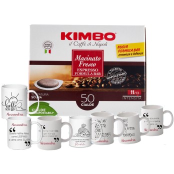 Set regalo 2 conf. Cialde da 50 pz Caffè Kimbo Macinato Fresco + 2 tazzine personalizzabili