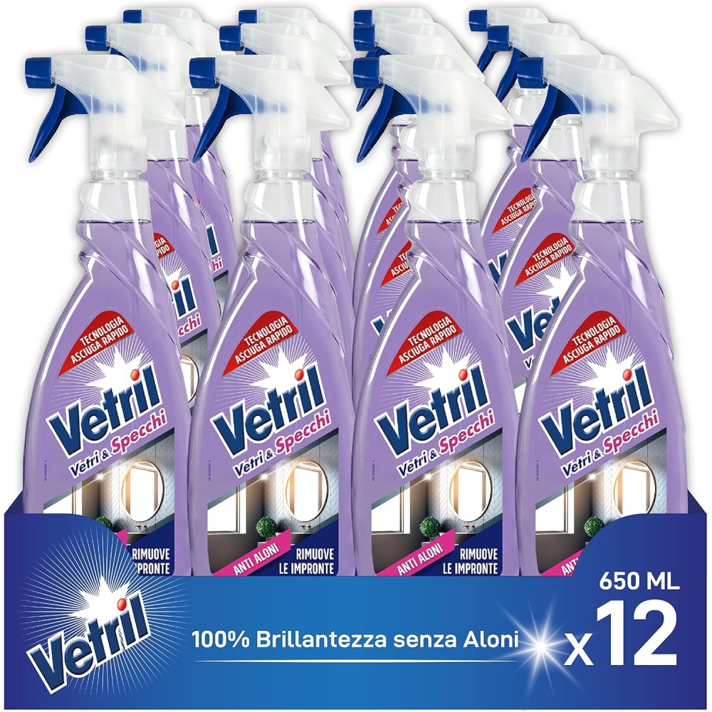 Vetril Spray Vetri e Specchi Con Azione Anti Aloni 4 pz 650ml