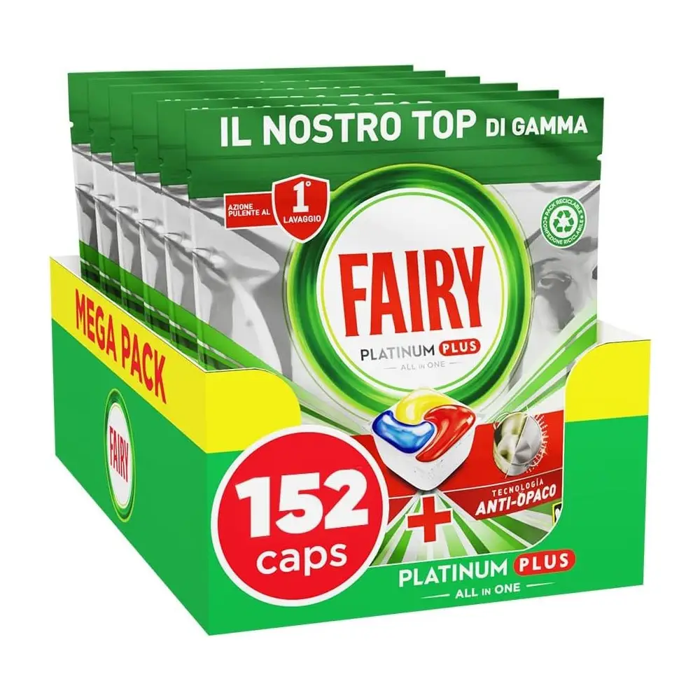 Fairy Platinum Detersivo Pastiglie Lavastoviglie Plus, Brillantante Limone 152 capsule