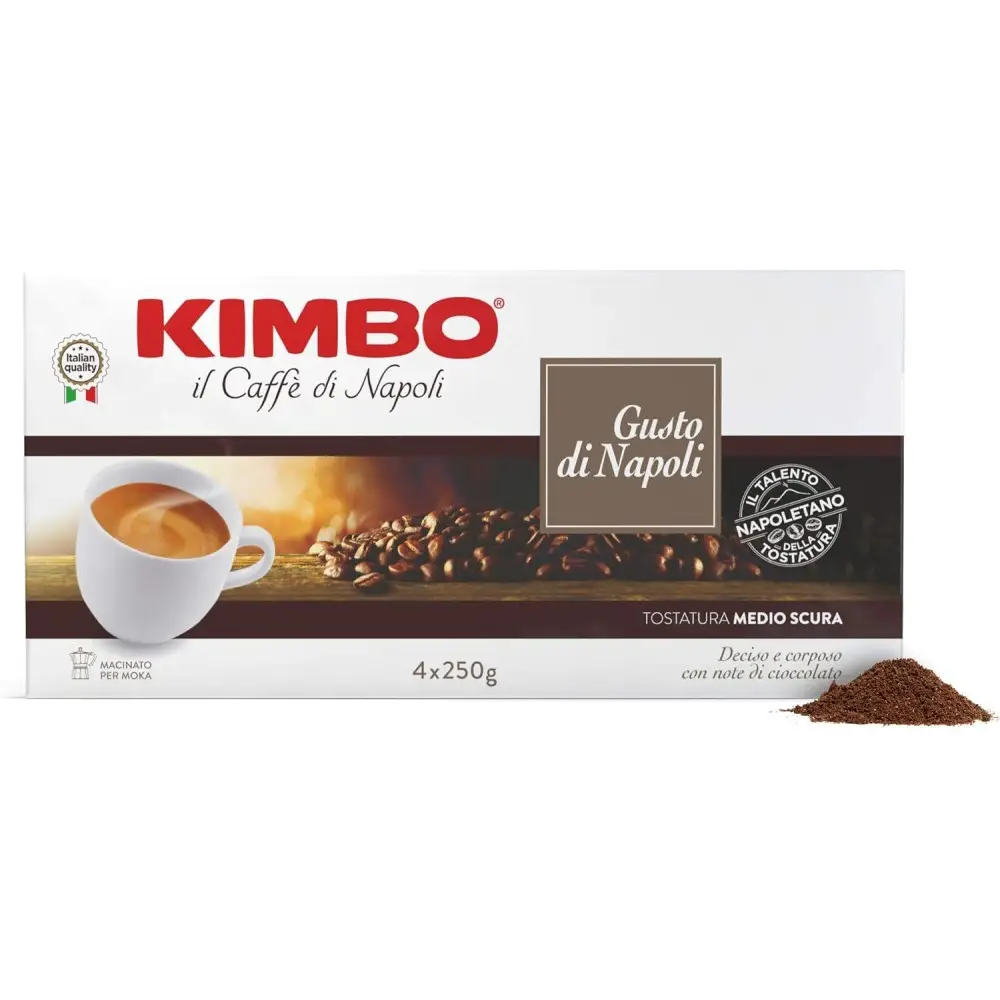 Kimbo Caffè Macinato - 1 Kg - Gusto di Napoli - 4 Confezioni da 250gr