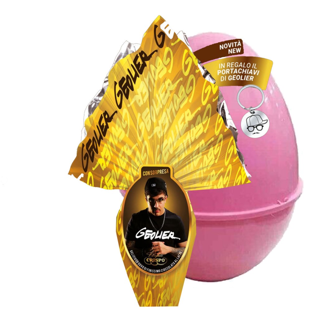 Uovo di pasqua Geolier con guscio rosa