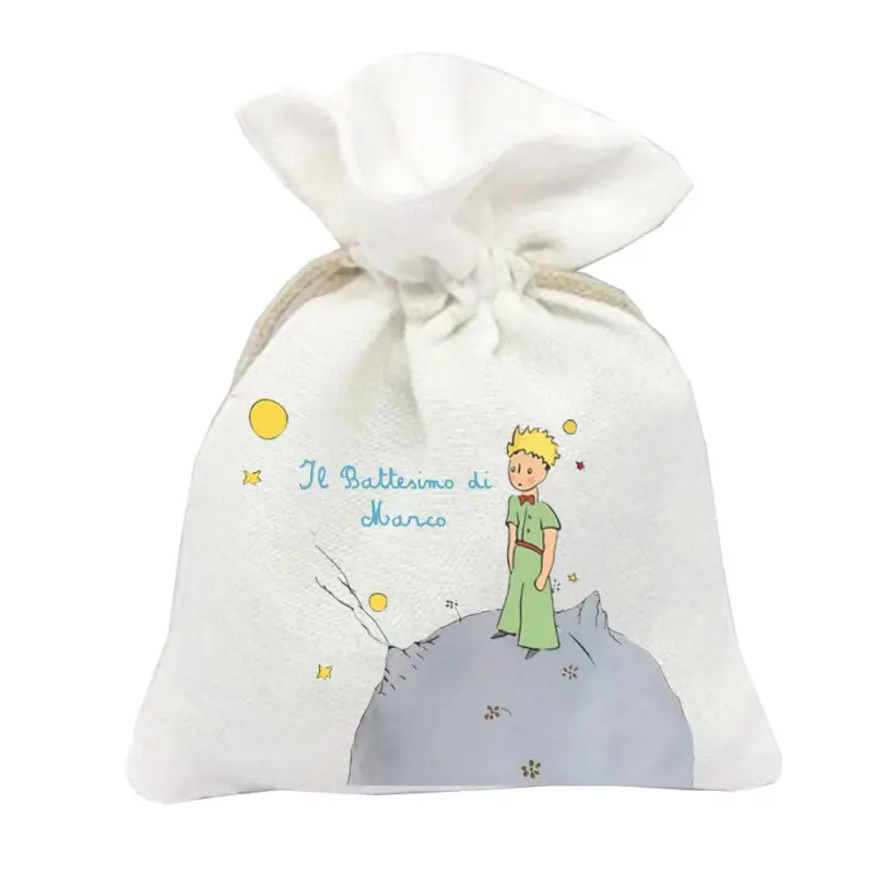 10 SACCHETTI BEIGE BATTESIMO PICCOLO PRINCIPE PERSONALIZZABILI
