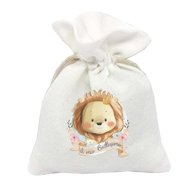 10 SACCHETTI BATTESIMO LEONCINO PERSONALIZZABILI