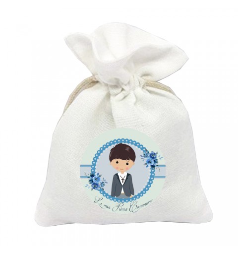 10 SACCHETTI PRIMA COMUNIONE FLORAL CELESTE PERSONALIZZABILI BIMBO