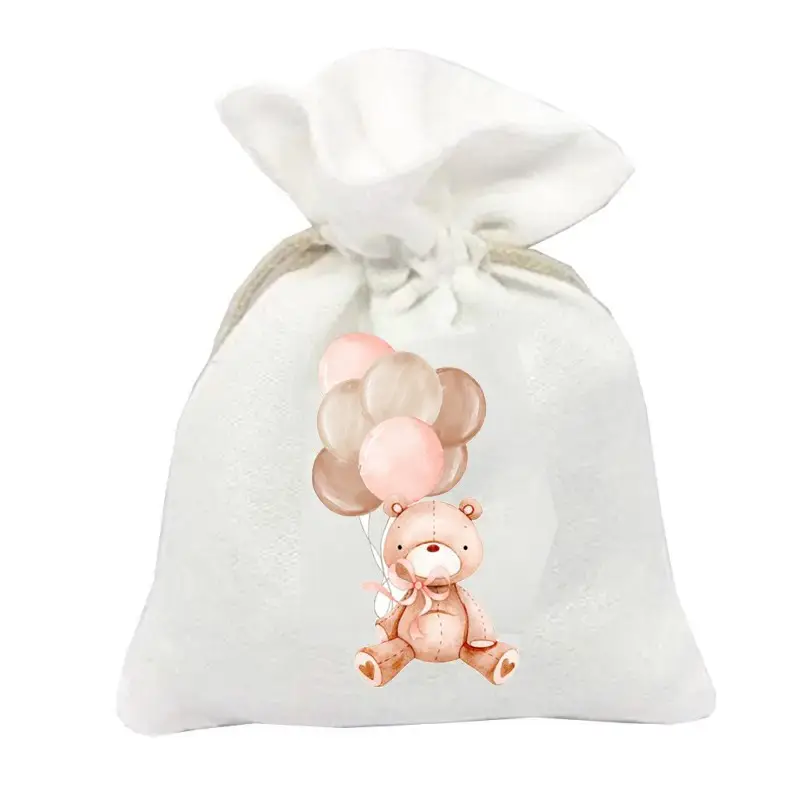 10 Sacchetti personalizzabili Orsetto con palloncini rosa