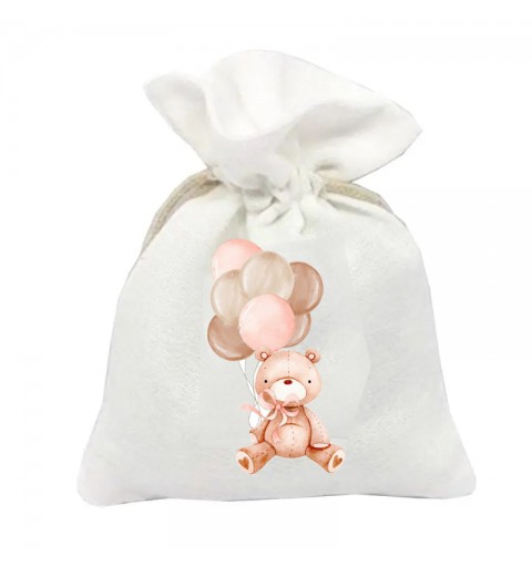 10 Sacchetti personalizzabili Orsetto con palloncini rosa