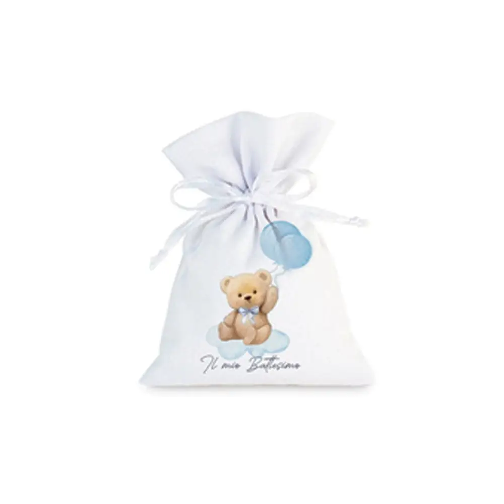 10 Sacchetti battesimo teddy celeste personalizzabili