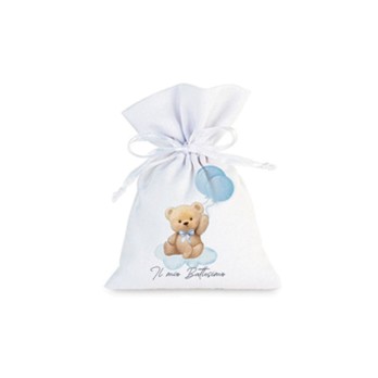 10 Sacchetti battesimo teddy celeste personalizzabili
