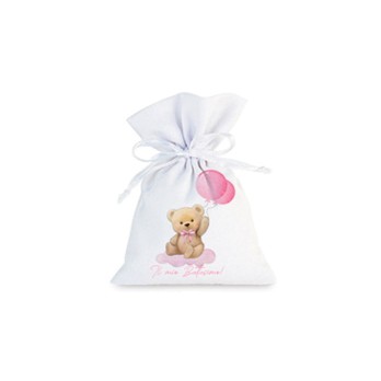 10 Sacchetti battesimo teddy Rosa personalizzabili