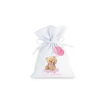 10 Sacchetti battesimo teddy Rosa personalizzabili